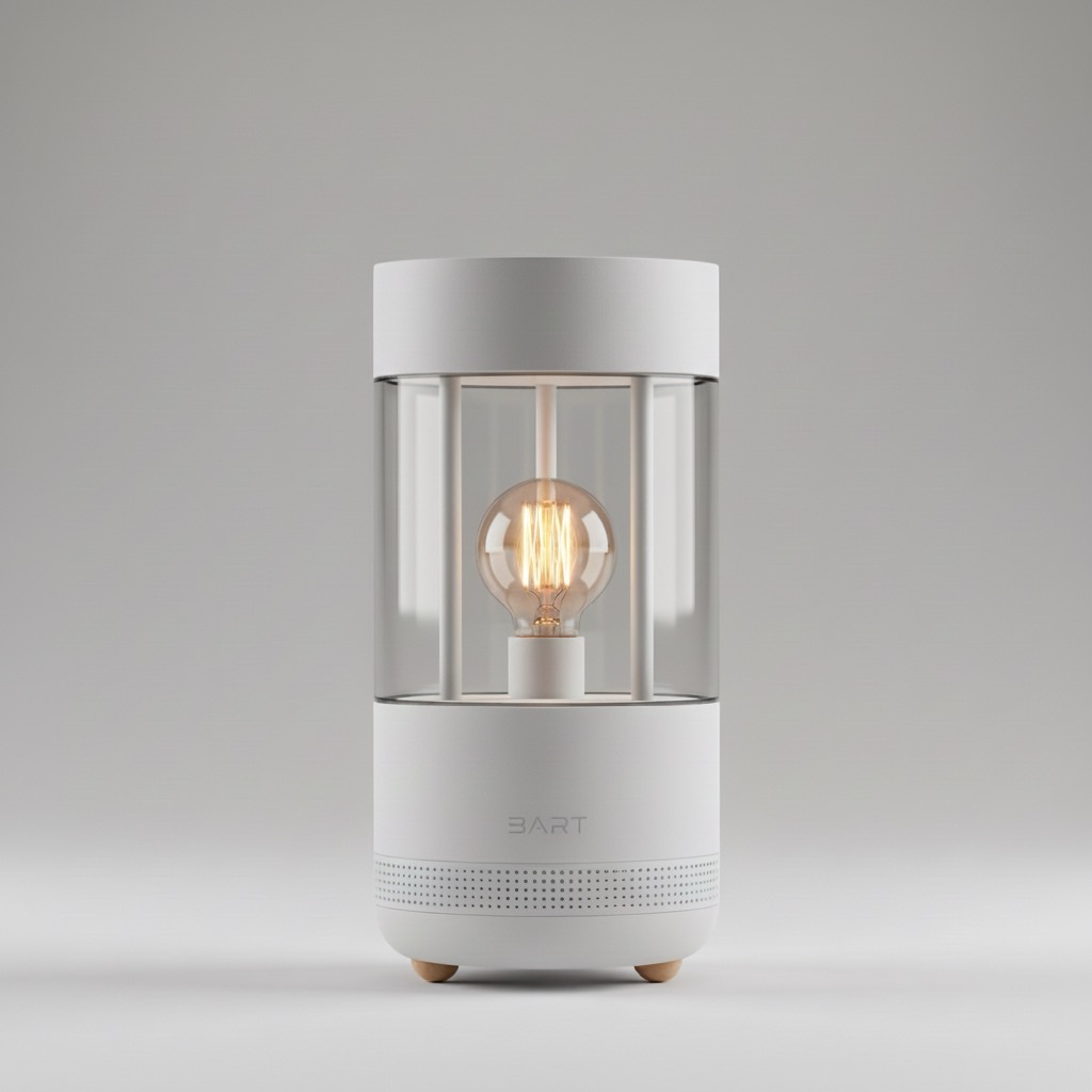 BART device — a white cylindrical voice companion with Edison bulb